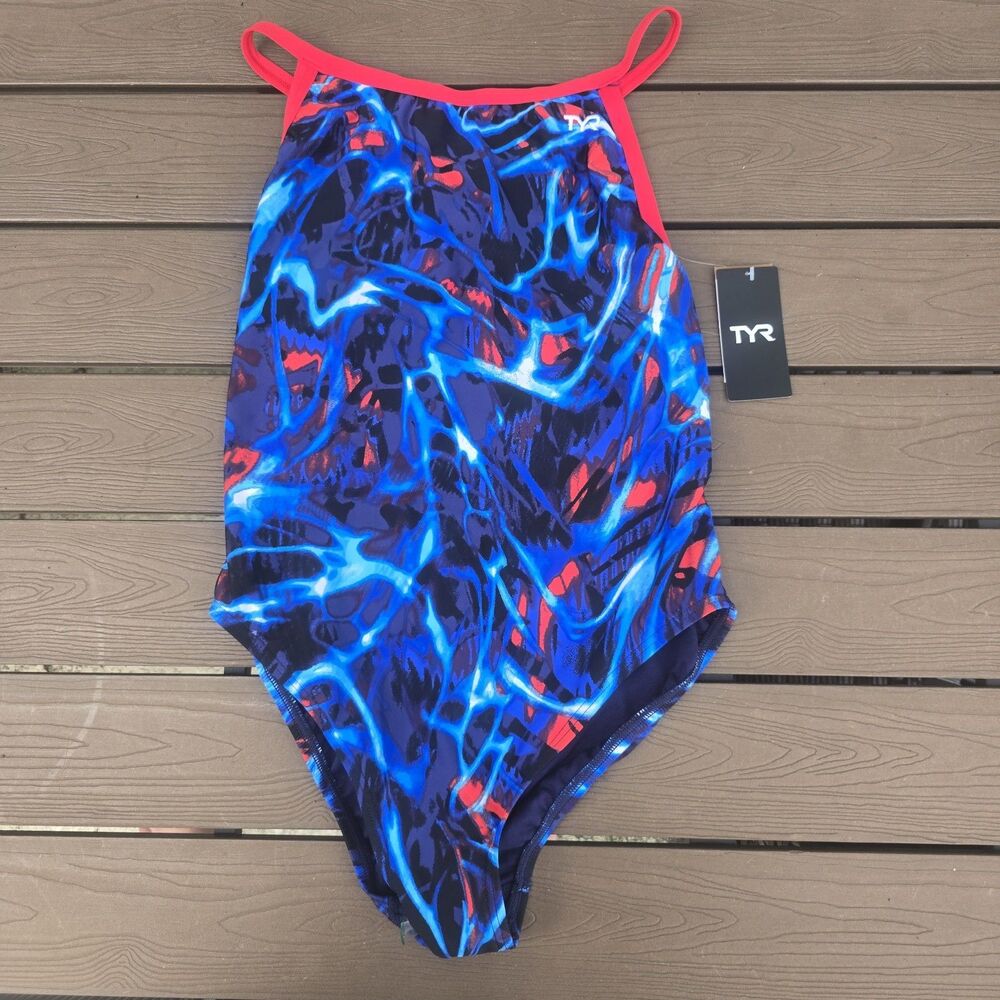 TYR Durafast Lite Women's Electro Blue/Red Diamondfit One Piece Swim Sz 38 New